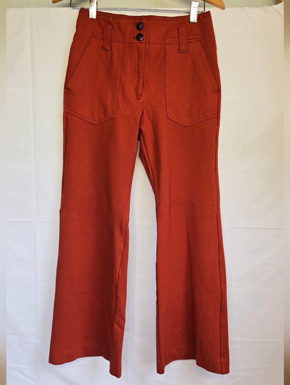 Maeve Anthropologie Naomi Wide-Leg Flare Pants Sz 4 Burnt Orange Stretch Fit